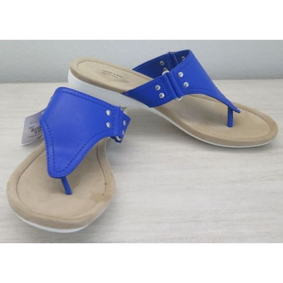 St. John’s Bay Women's Sz 10 (M) Cobalt Zunyi Thong Flip Flop Wedge Sandal - Picture 3 of 7